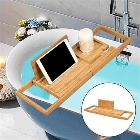 Extendable Bamboo Bath Tub Caddy Wooden Bathtub Bridge Shelf Organizer