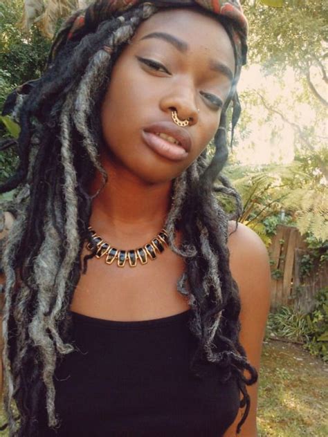 Bestofebonygirls Bull Nose Ring Grey And Black Faux Locs Hairstyle