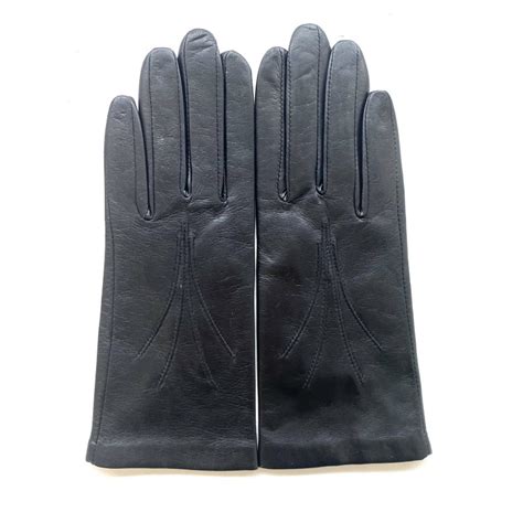 Gants En Cuir D Agneau Noir Maria Doubl S Soie