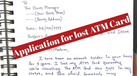 Application For Lost ATM Card And Issue New ATM Card In English