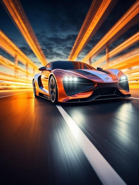 A supercar on the road with a sunset background | Premium AI-generated ...