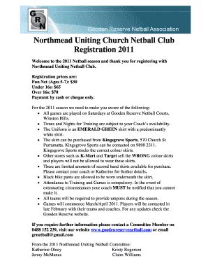 Fillable Online Northmead Uniting Church Netball Club Registration