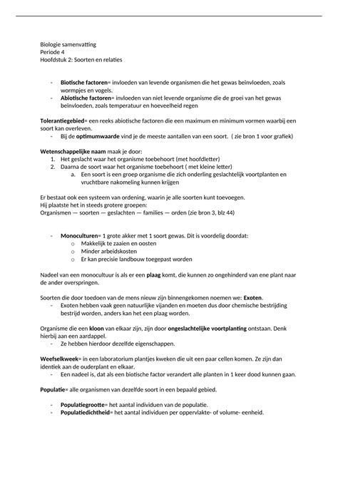 Samenvatting Nectar Biologie Havo Leerboek Hoofdstuk Soorten En