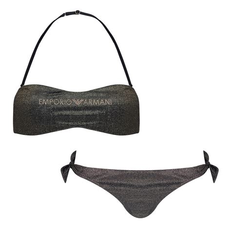 Set Costum Baie Bikini Emporio Armani Bandeau Negru Rosu BravoSport Ro