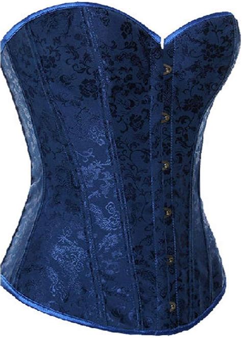 Jl Corset Corsage Korsett Bustier Blau Satin Lace Boned Vollbrust