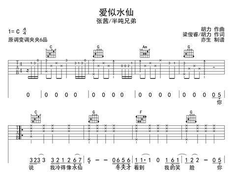 爱似水仙吉他谱张茜半吨兄弟c调原版六线谱 简谱网