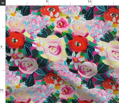 Hydrangea, Peony, and Poppy Painting Fabric | Spoonflower