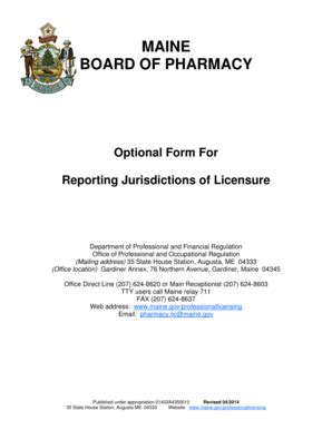 Fillable Online Maine PHM Reporting Jurisdictions Of Licensure Form