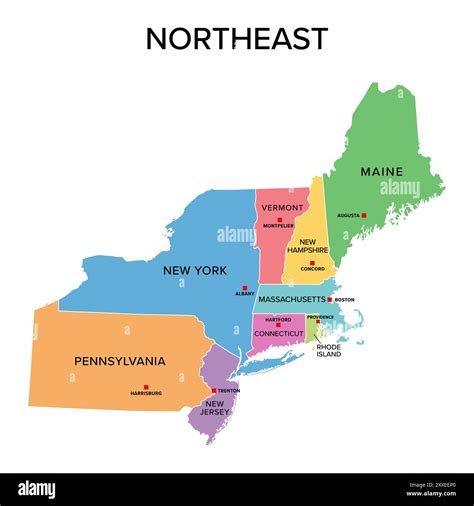 Northeast Us Census Region Multi Colored Political Map Census Region 1 Of The United States