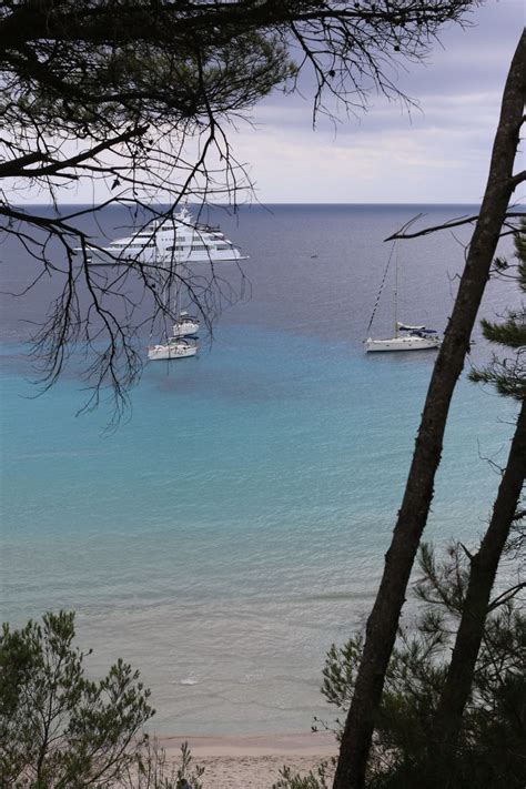 Two Boats Are Out On The Water Near Some Trees And Shore Line With One