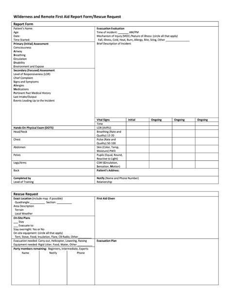 Wilderness And Remote First Aid Report Form Rescue Request Fill And