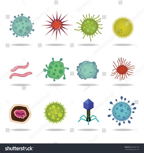 Bacteria Virus Cells Germs Epidemic Bacillus Icons Isolated Vector