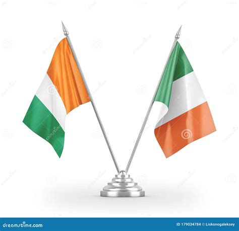 Ireland and Cote D Ivoire Ivory Coast Table Flags Isolated on White 3D ...