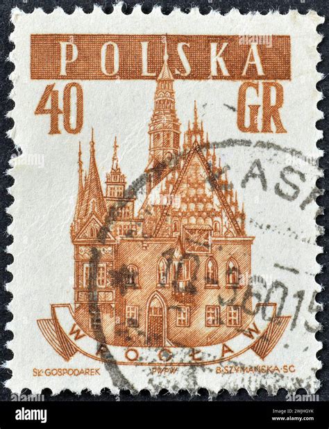 Cancelled Postage Stamp Printed By Poland That Shows Town Hall Breslau