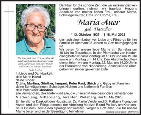 Traueranzeigen Von Maria Auer Trauer Bz