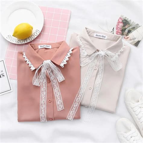 Japan Style Solid Color Blouses New Fashion Women Turn down Collar ...