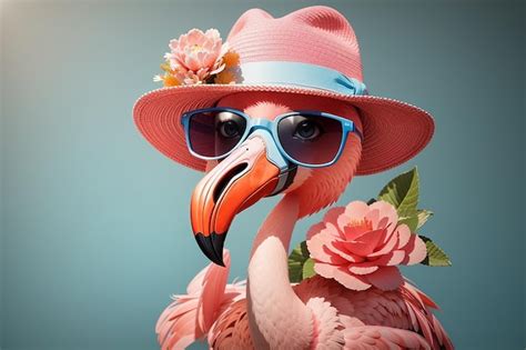 Premium Ai Image A Cheerful Flamingo Wearing Sunglasses Stands On One