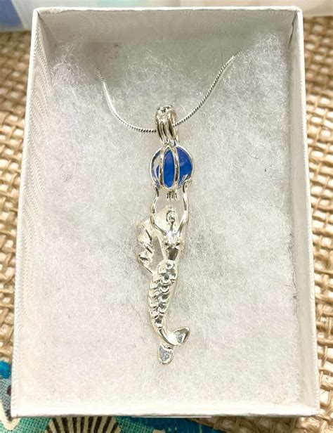 Silver Mermaid Holding Blue Sea Glass Cage Locket Necklace 18 Jewelry T Ebay In 2023