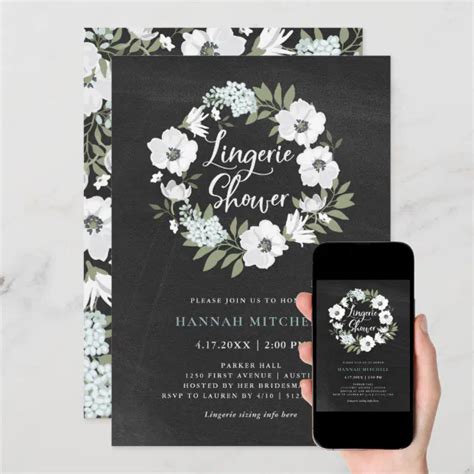 Rustic Black And White Floral Lingerie Shower Invitation Zazzle