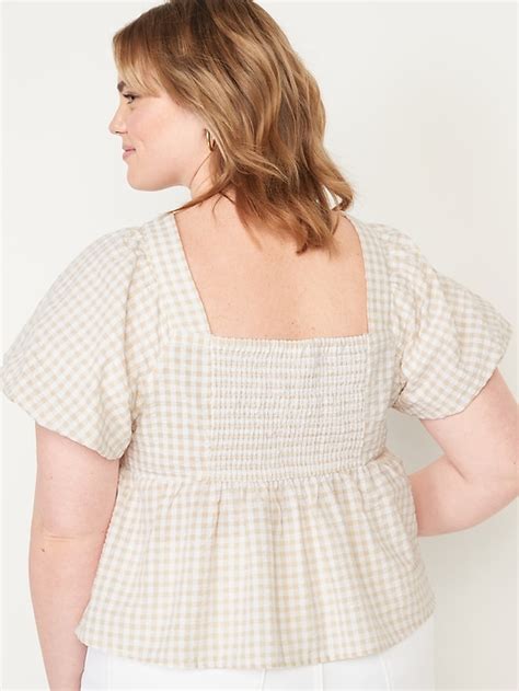 Puff Sleeve Smocked Seersucker Babydoll Swing Blouse For Women Old Navy