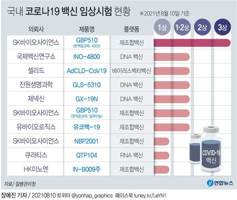 그래픽 국내 코로나19 백신 임상시험 현황 연합뉴스