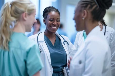 Premium Photo Smiling Healthcare Professionals Collaborating In Hospital