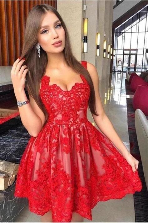 Red A Line Straps Homecoming Dress For Teens With Appliques Appliqued Prom Dress Red