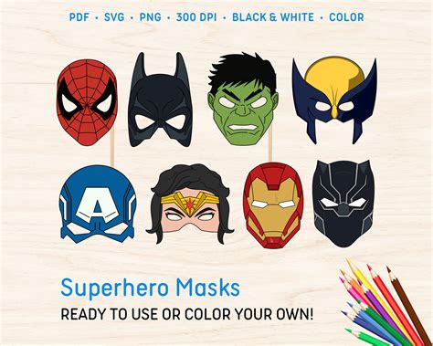 Superhero Masks Halloween Costume, Photo Booth Masks, Props, Comic Book ...