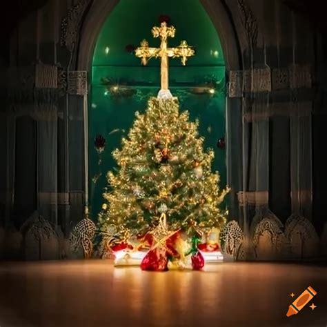 Christmas tree with orthodox cross decoration