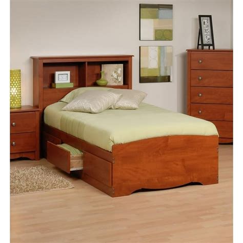 Platform Storage Bed W Bookcase Headboard Bed Size Twin Color Cherry