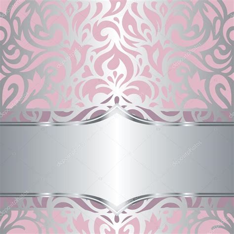 Design de papel de parede floral rosa e prata convite vintage retrô