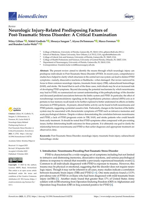 Pdf Neurologic Injury Related Predisposing Factors Of Post Traumatic Stress Disorder A