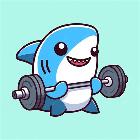 Premium Vector Cute Shark Lifting Barbell Cartoon Vector Art Icon