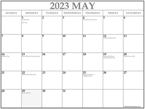 May 2023 with holidays calendar