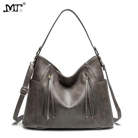 Mj Women Hobo Shoulder Bag Pu Leather Casual Female Handbag Large Capacity Tote Bag Lady S Solid