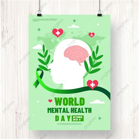 Cartaz Do Dia Da Sa De Mental Mundial Fita Verde Modelo Para