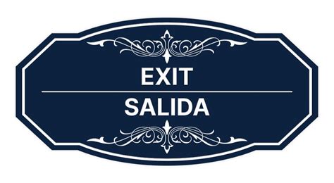 Signs Bylita Victorian Exit Salida Bilingual Sign Navy Blue White Small