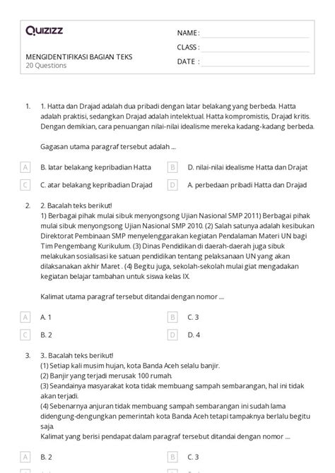 50 Lembar Kerja Mengidentifikasi Gagasan Utama Untuk Kelas 9 Di