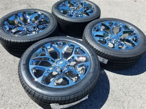 22 Chrome Chevy Snowflake Style Wheels Ck156 Silverado Rims 1500 Michelin Tires Ebay