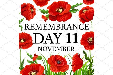 11 November Poppy Remembrance Day Vector Card MasterBundles