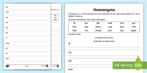 Homonyms Worksheets English Resource Ks2