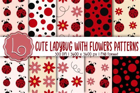 Cute Ladybug With Flowers Patterns