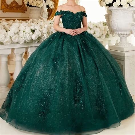 Robe De Bal Vert Émeraude Quinceanera Robe 2024 3D Appliques Florales