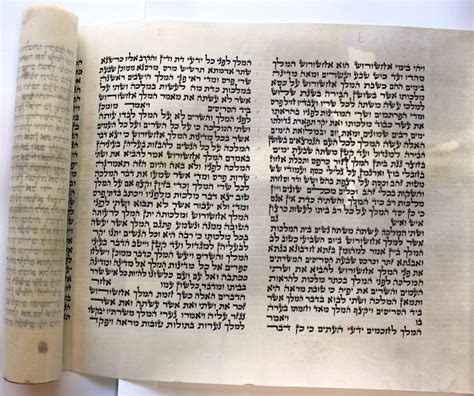 Parchment Megillah Scroll With Megillat Esther In Hebrew Sephardic Script