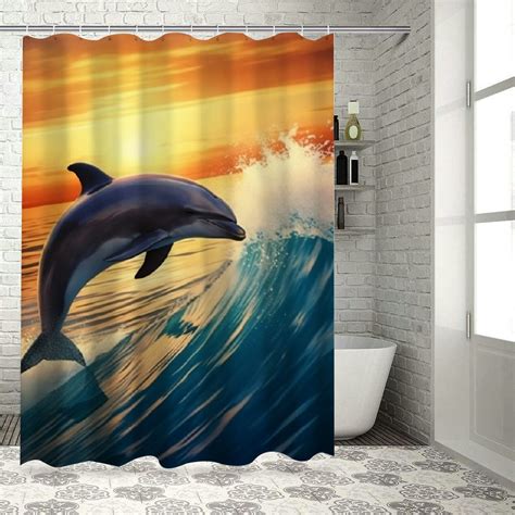 Fenyluxe Dolphin Water Sunset Pretty Shower Curtain 100 Polyester