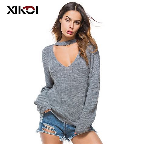 Xikoi 2018 Fashion Womens Clothing Sexy Sweaters Shirts Long Sleeve Deep V Neck Pullovers Shirt