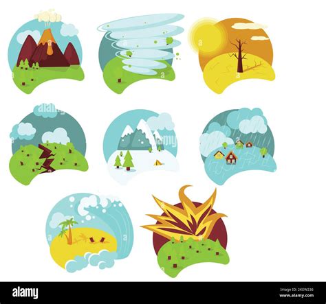 Natural Disaster Dangerous Catastrophe Icon Set Vector Flat Isolated