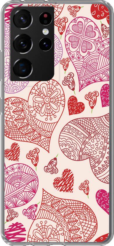 Samsung Galaxy S21 Ultra Hoesje Een Illustratie Met Roze En Rode Hartjes Siliconen