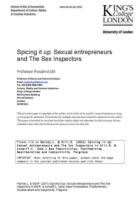 Pdf Spicing It Up Sexual Entrepreneurs And The Sex Inspectors