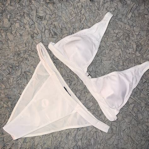 Boohoo Swim White Triangle String Cheeky Bikini Set Poshmark